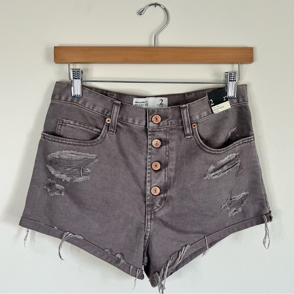 NWT Abercrombie & Fitch Distressed High Rise Gray Jean Shorts